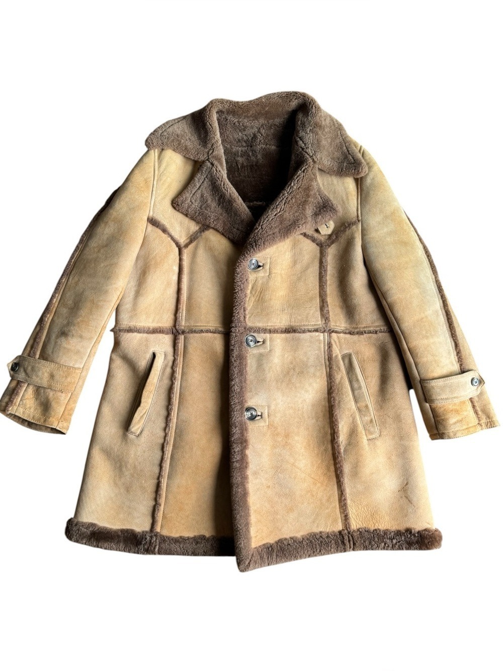 Vintage 70s Jeno de Paris Shearling Ranch Coat Mens 46 Brown Sheepskin Canada